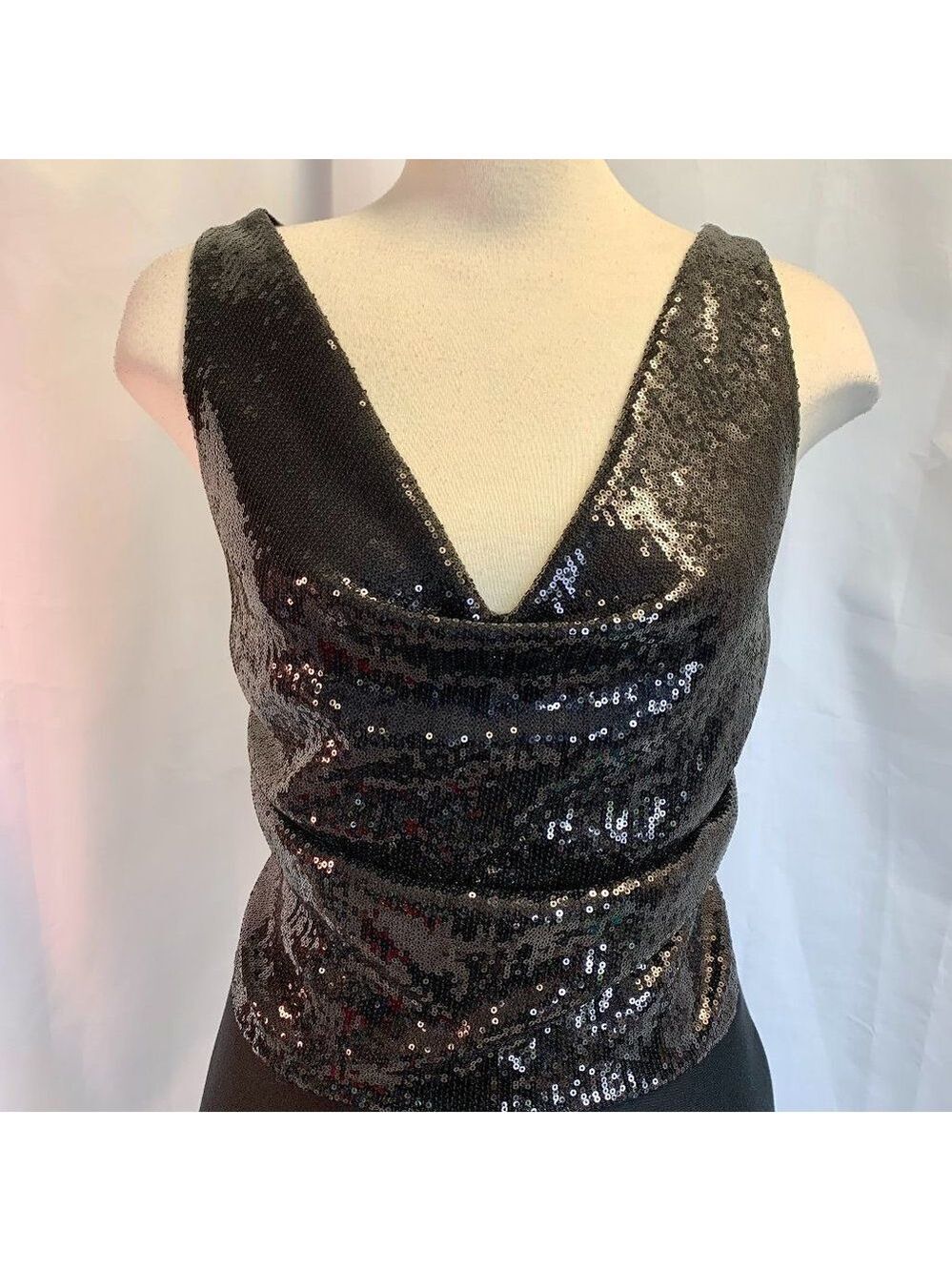 Donna Karan black sequin Bodice Flare Dress Sz 10 - Picture 5 of 15